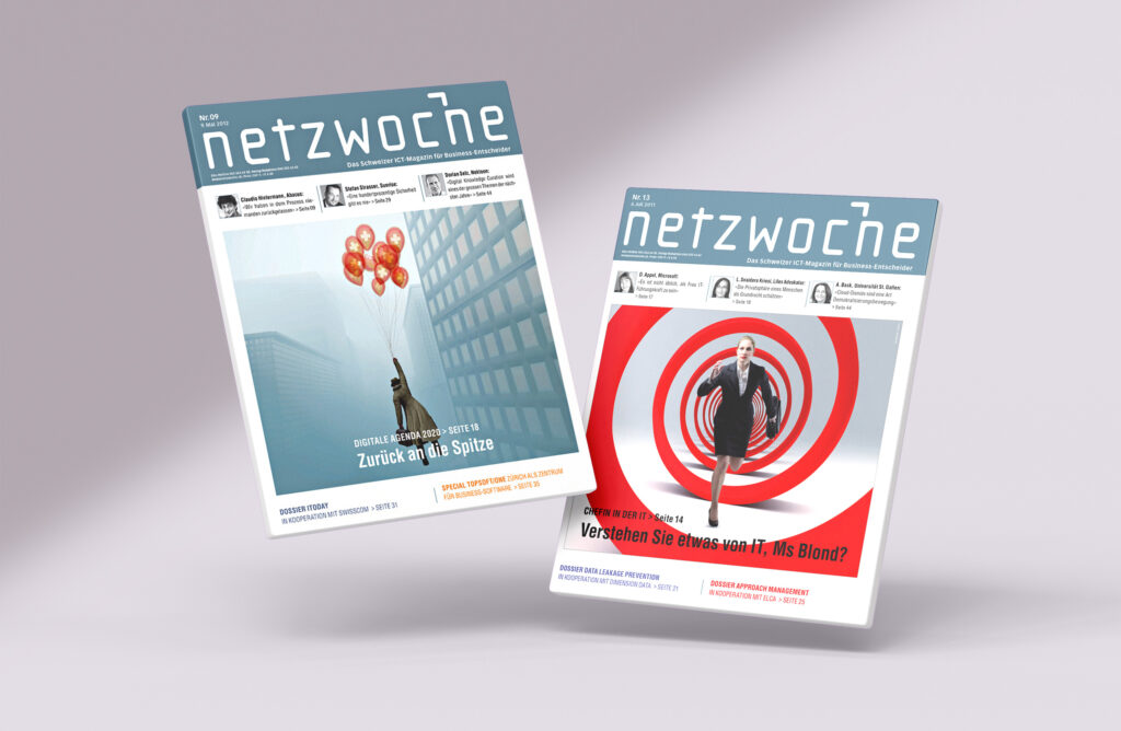 Layout-Design. Zwei Cover der Publikation Netzwoche von Netzmedien AG, Zürich