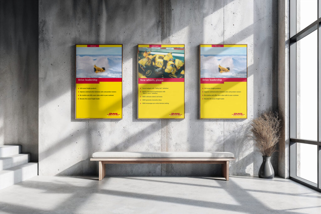 Corporate Design. Layout der Team-Poster für die Firmenzentrale.